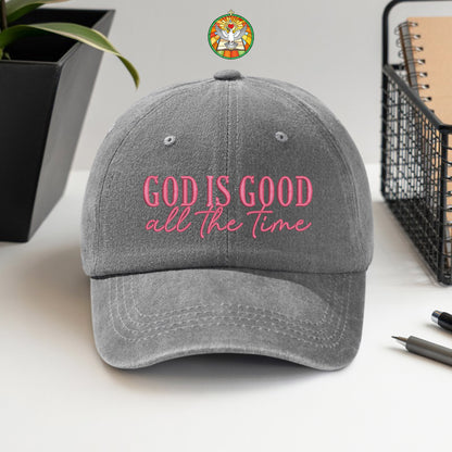 God Is Good Black Pink Washed Cap - Christian Faith Statement Hat