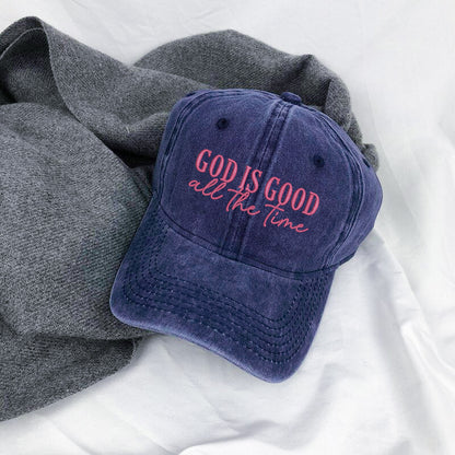 God Is Good Black Pink Washed Cap - Christian Faith Statement Hat