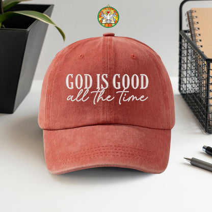 God Is Good Black Pink Washed Cap - Christian Faith Statement Hat