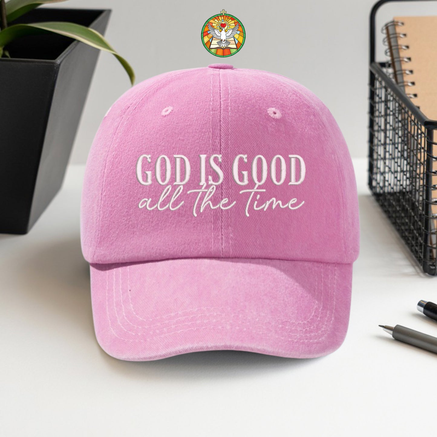 God Is Good Black Pink Washed Cap - Christian Faith Statement Hat