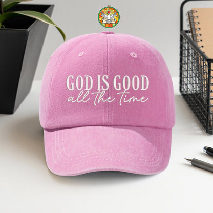 God Is Good Black Pink Washed Cap - Christian Faith Statement Hat