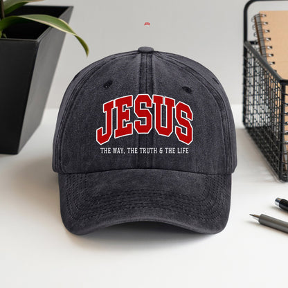 Jesus The Way, The Truth & The Life Washed Cap - Collegiate Style Christian Faith Declaration