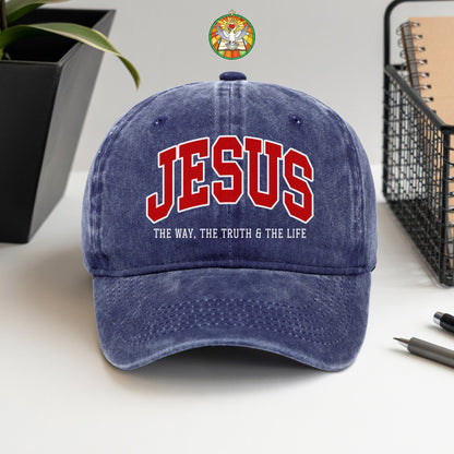 Jesus The Way, The Truth & The Life Washed Cap - Collegiate Style Christian Faith Declaration