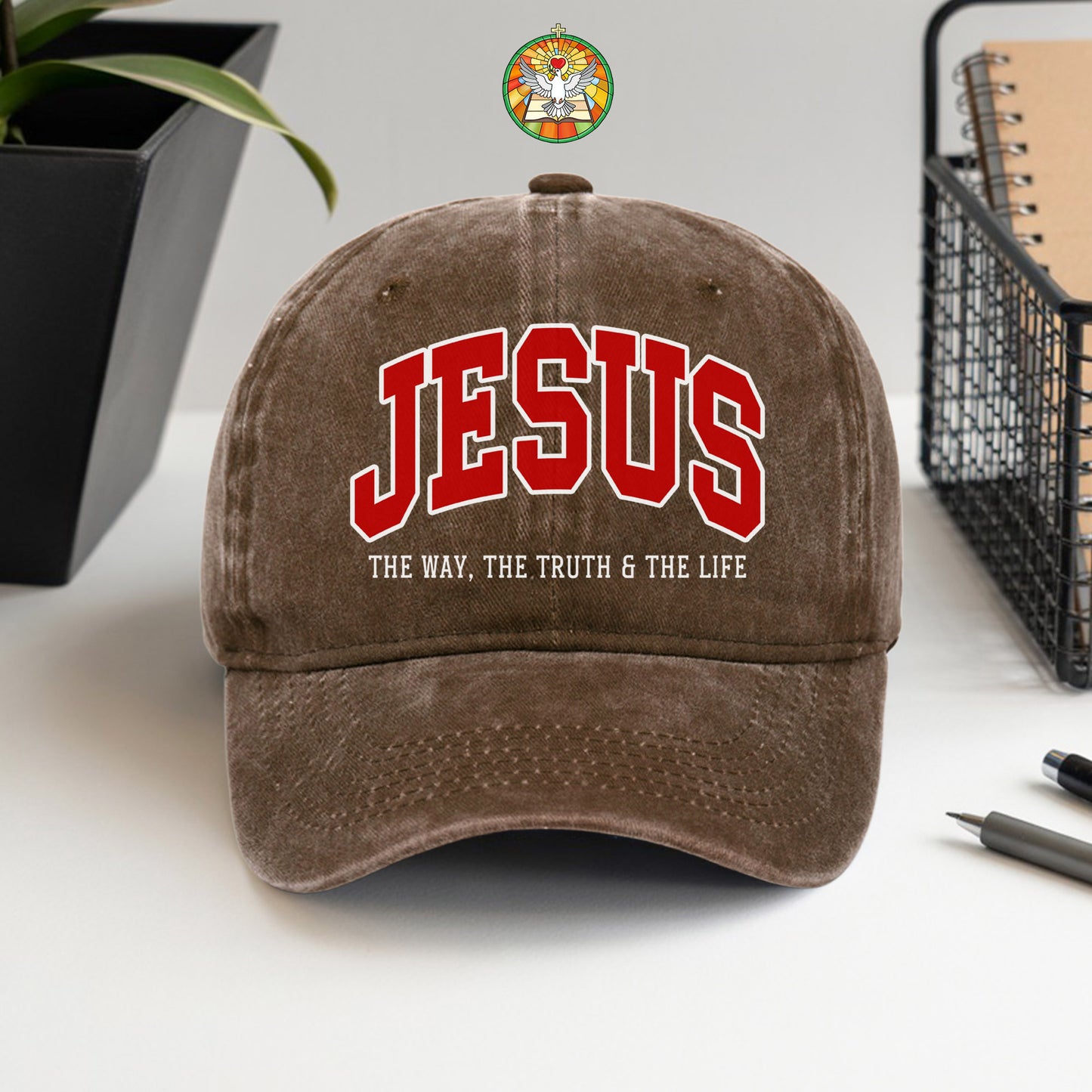 Jesus The Way, The Truth & The Life Washed Cap - Collegiate Style Christian Faith Declaration
