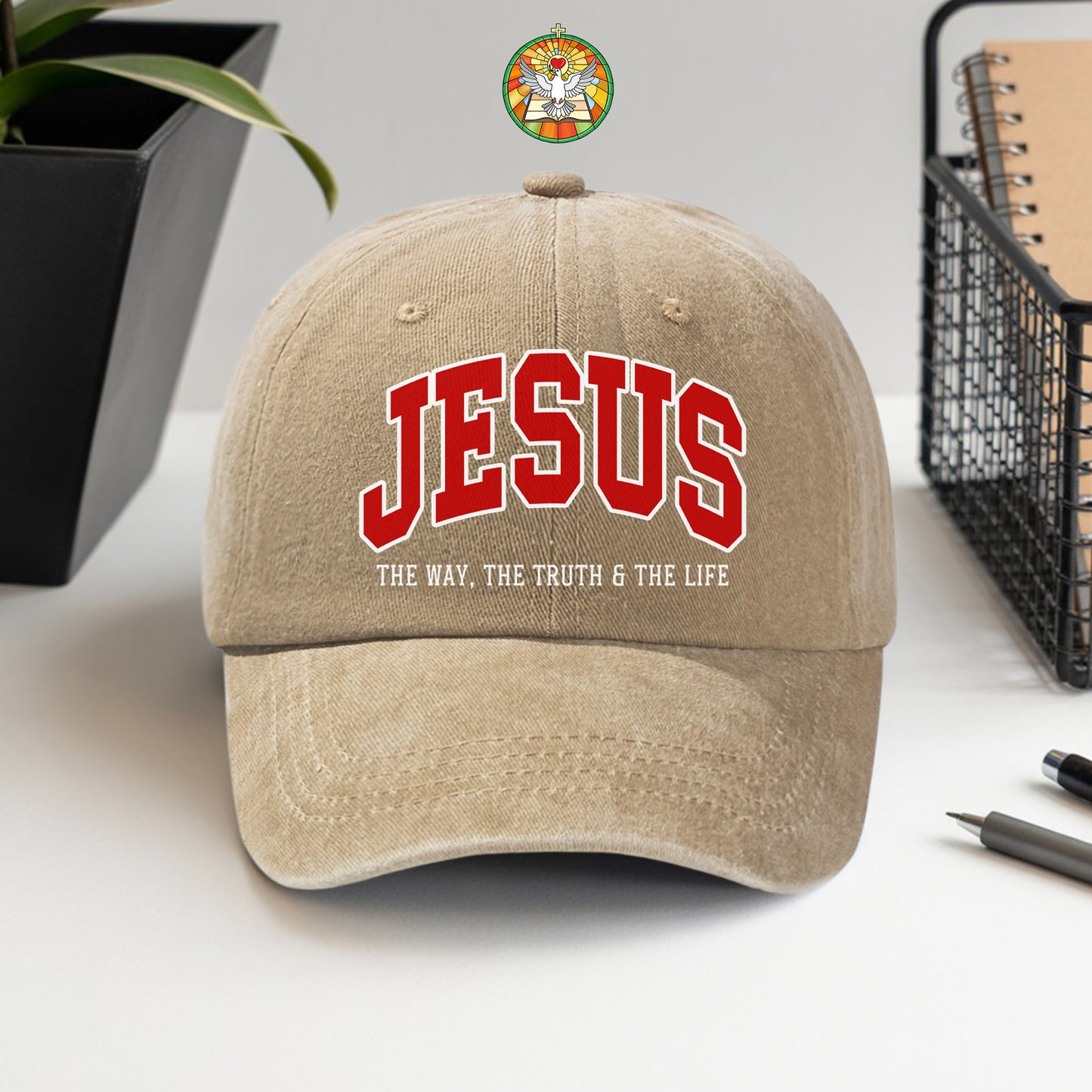 Jesus The Way, The Truth & The Life Washed Cap - Collegiate Style Christian Faith Declaration