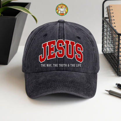 Jesus The Way, The Truth & The Life Washed Cap - Collegiate Style Christian Faith Declaration