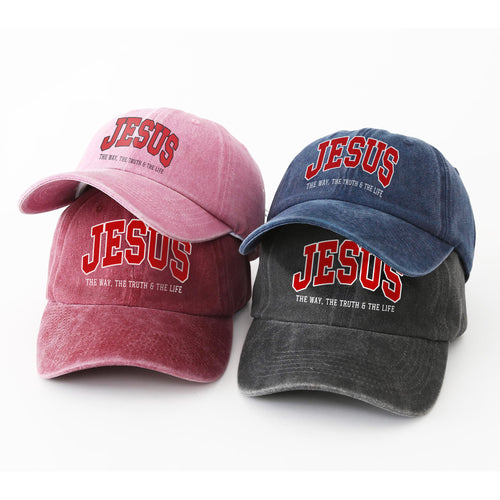 Jesus The Way, The Truth & The Life Washed Cap - Collegiate Style Christian Faith Declaration