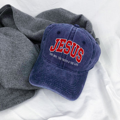 Jesus The Way, The Truth & The Life Washed Cap - Collegiate Style Christian Faith Declaration