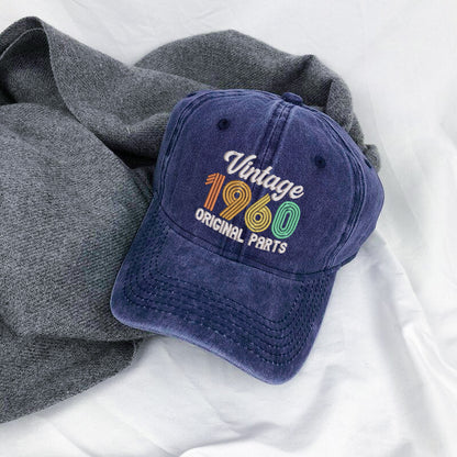 65th Birthday Gift Hat for Men, Vintage 1960 "Original Parts" Dad Cap, Personalized with Custom Year