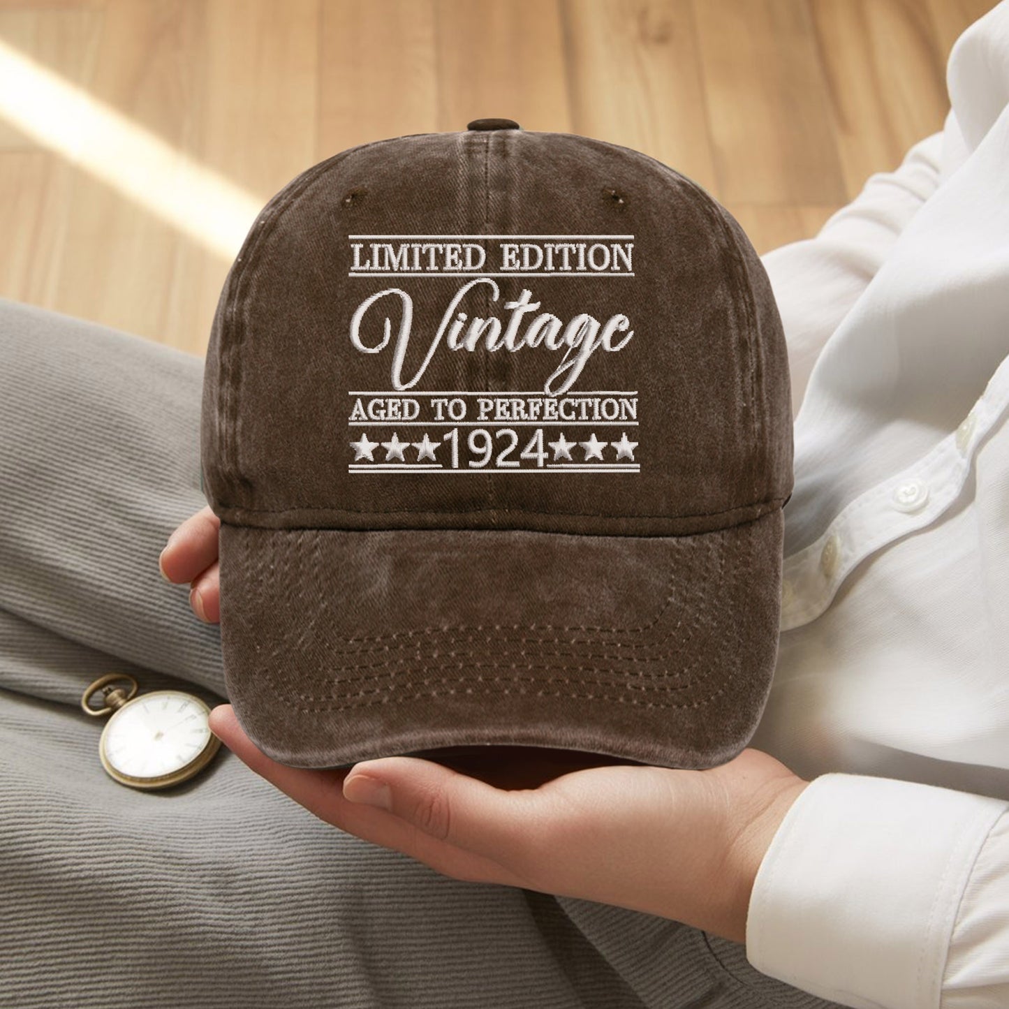 101st Birthday Gift Hat, Vintage 1924 "Aged to Perfection" Dad Cap, Personalized with Custom Year.