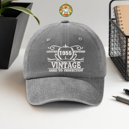 70th Birthday Gift Hat for Men & Women, Personalized Vintage 1955 "Aged to Perfection" Dad Cap with Custom Year