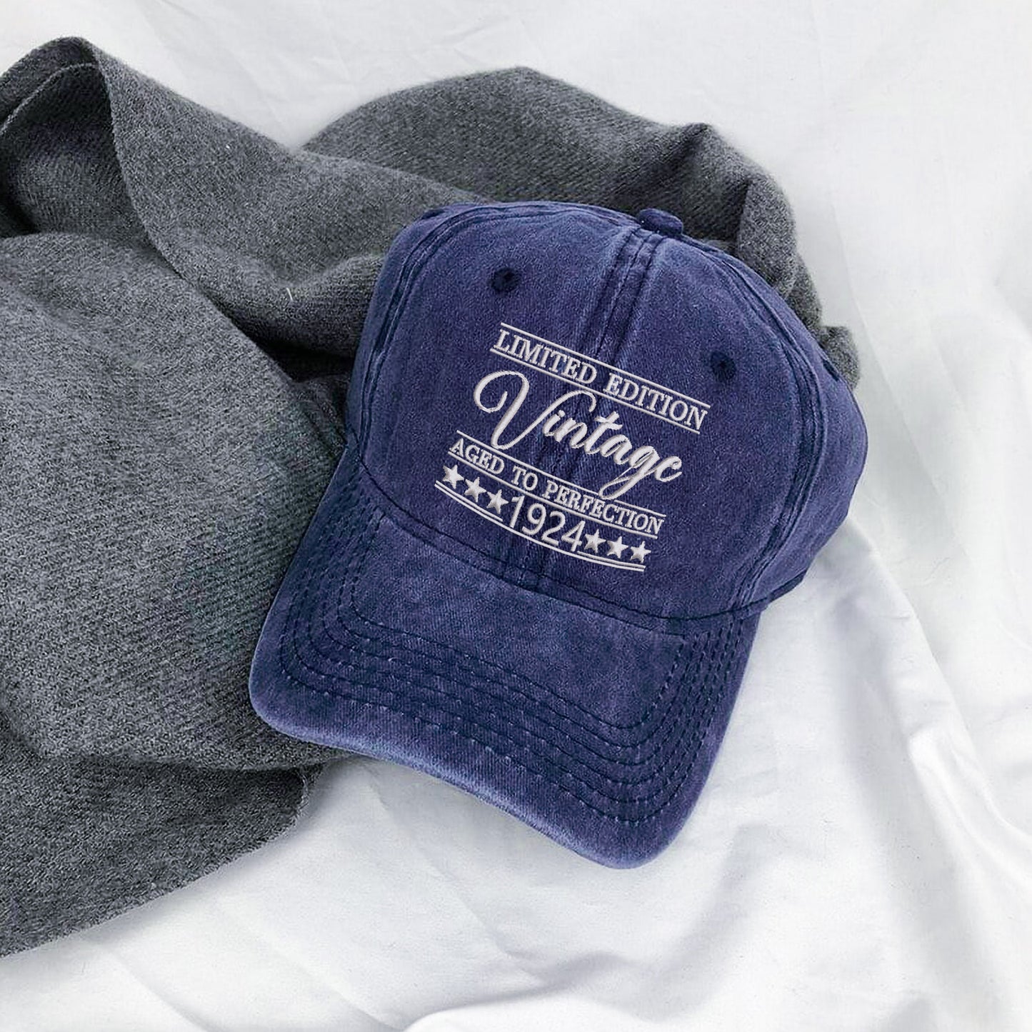 101st Birthday Gift Hat, Vintage 1924 "Aged to Perfection" Dad Cap, Personalized with Custom Year.