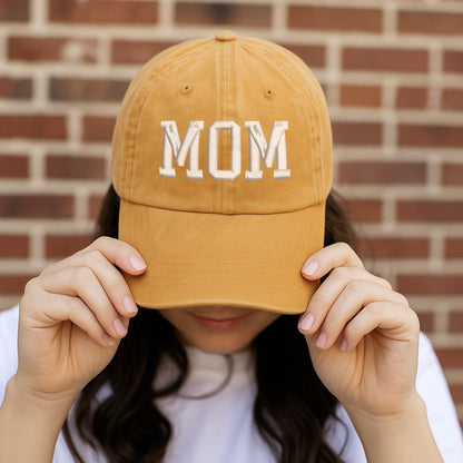 Classic MOM Hat - Premium Embroidered Washed Cotton Cap, Perfect Mother's Day Gift for Mom, Wife, Grandma