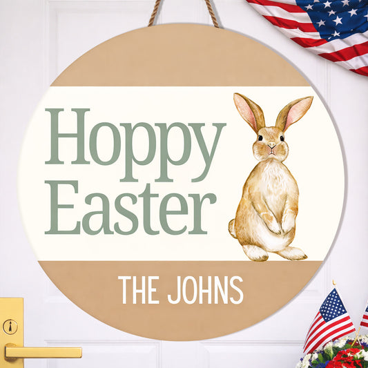 Personalized Hoppy Easter Bunny Wood Sign
