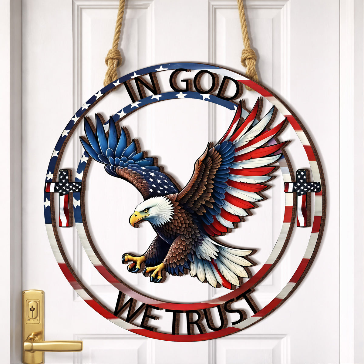 In God We Trust Patriotic Eagle Cross Door Hanger