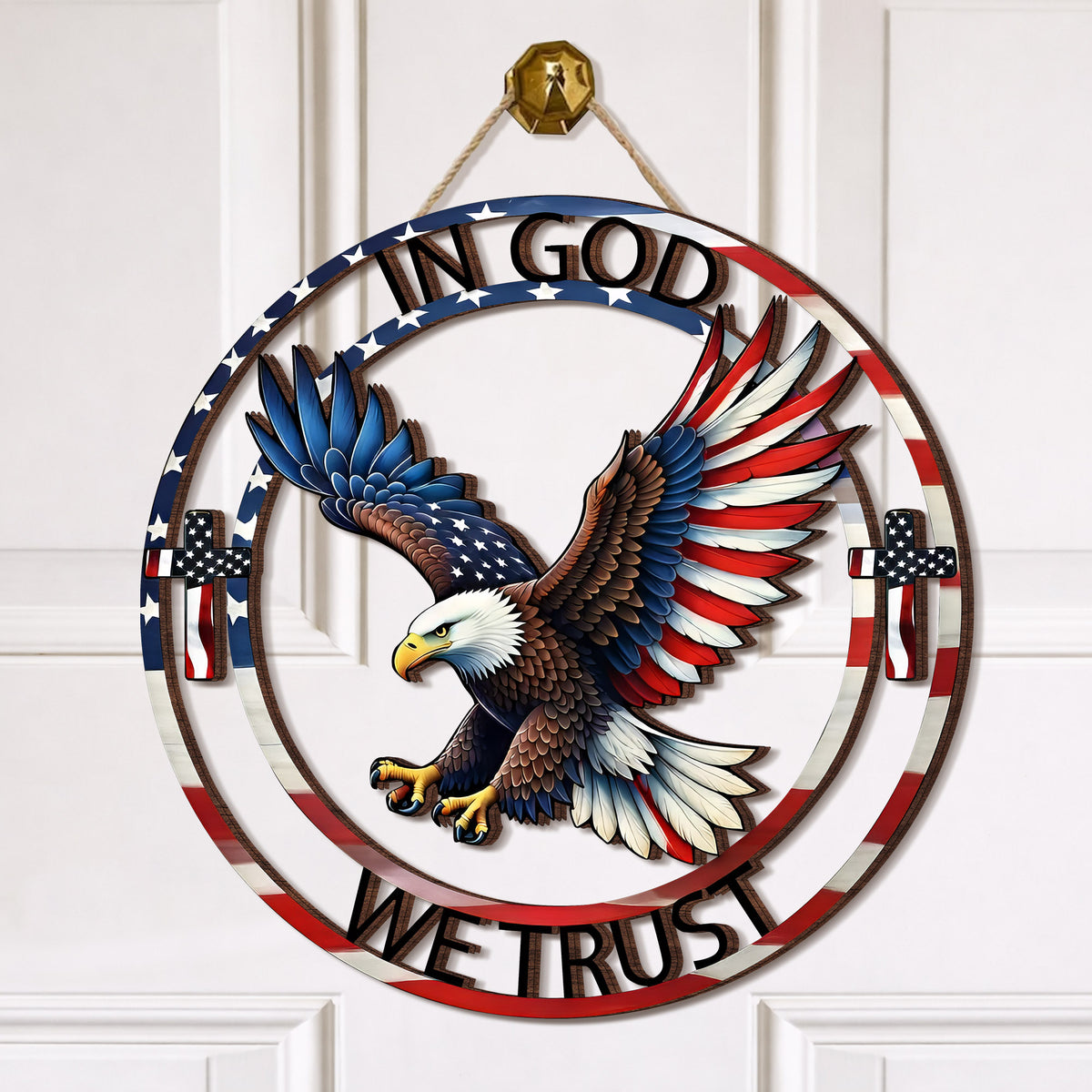 In God We Trust Patriotic Eagle Cross Door Hanger