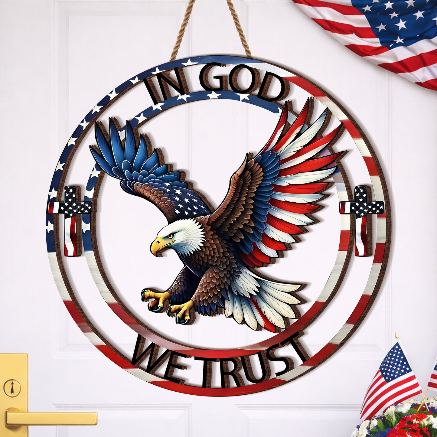 In God We Trust Patriotic Eagle Cross Door Hanger
