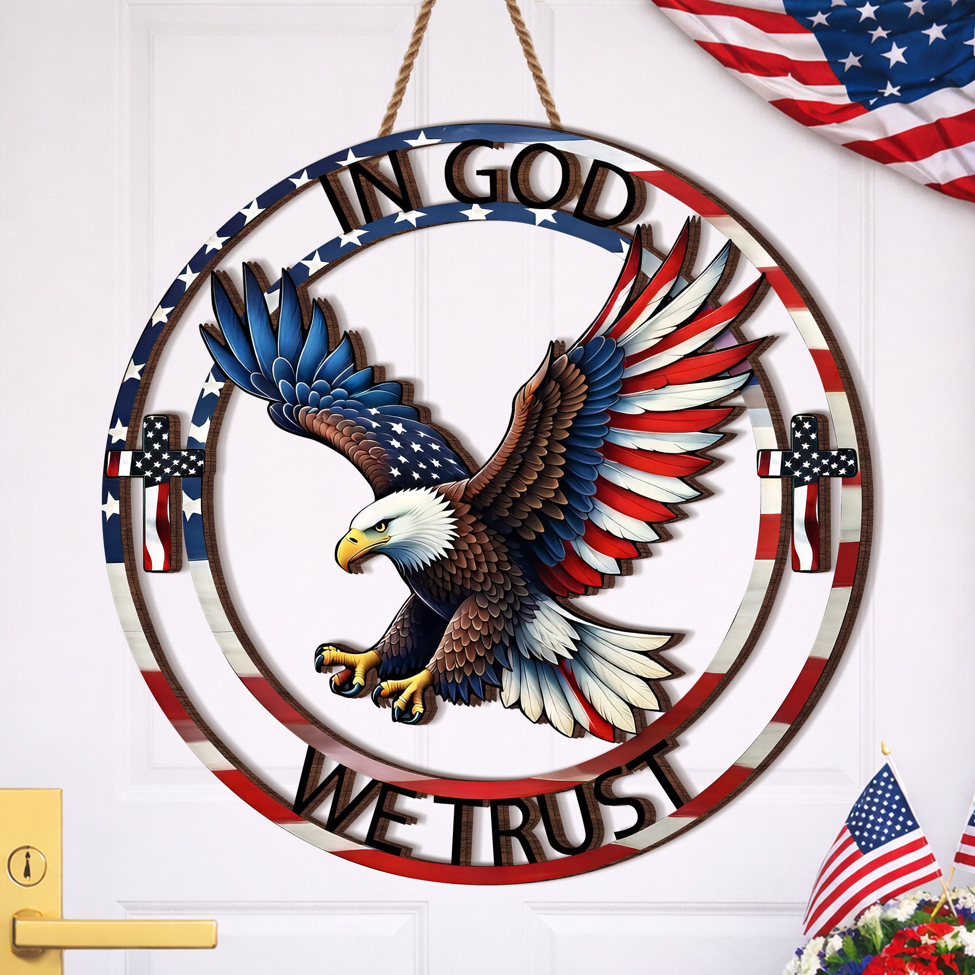 In God We Trust Patriotic Eagle Cross Door Hanger