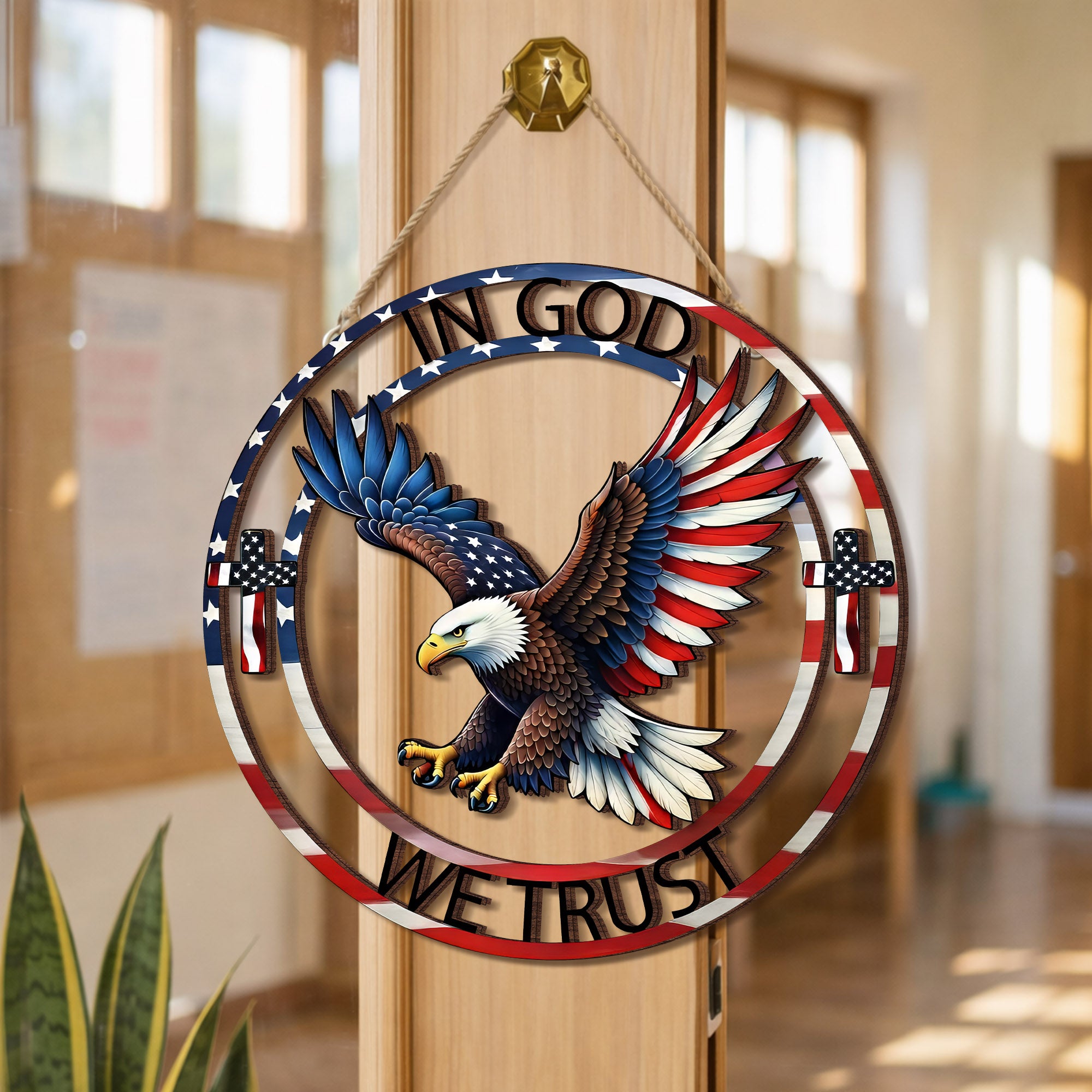 In God We Trust Patriotic Eagle Cross Door Hanger