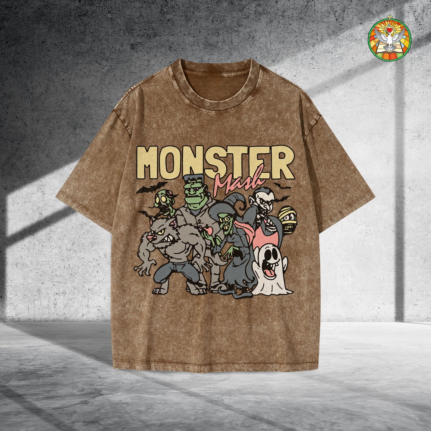 Monster Mash Vintage Washed 100% Cotton Halloween T-Shirt Classic Horror Characters Retro Tee