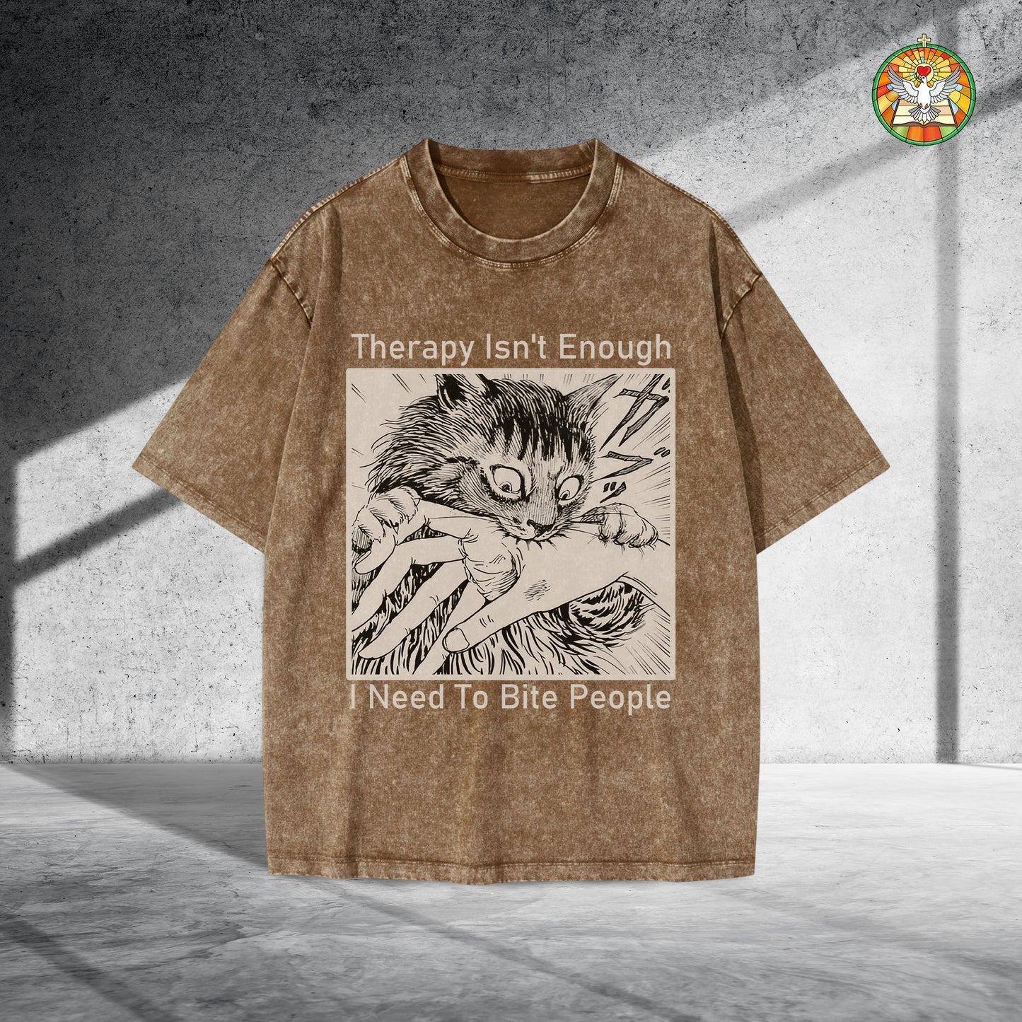 Therapy Isn't Enough I Need To Bite People Unisex Vintage Washed T-Shirt - Dark Humor Mental Health Declaration