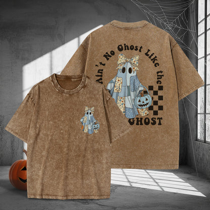 Ain't No Ghost Like The Ghost Washed 100% Cotton Two Sides Halloween T-Shirt Cute Spooky Tee