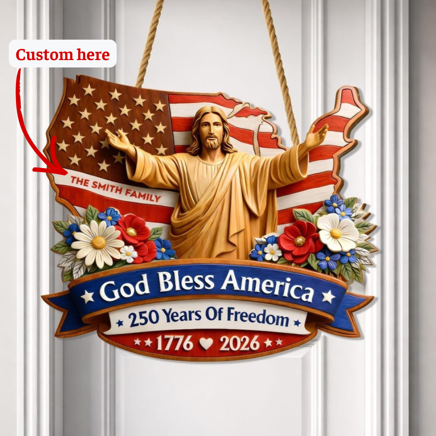 Personalized God Bless America – 250 Years of Freedom Family Wood Sign