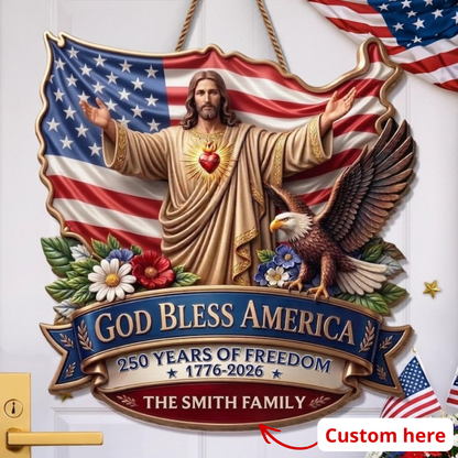 Personalized God Bless America Patriotic Decor - 1776-2026 USA Wall Sign