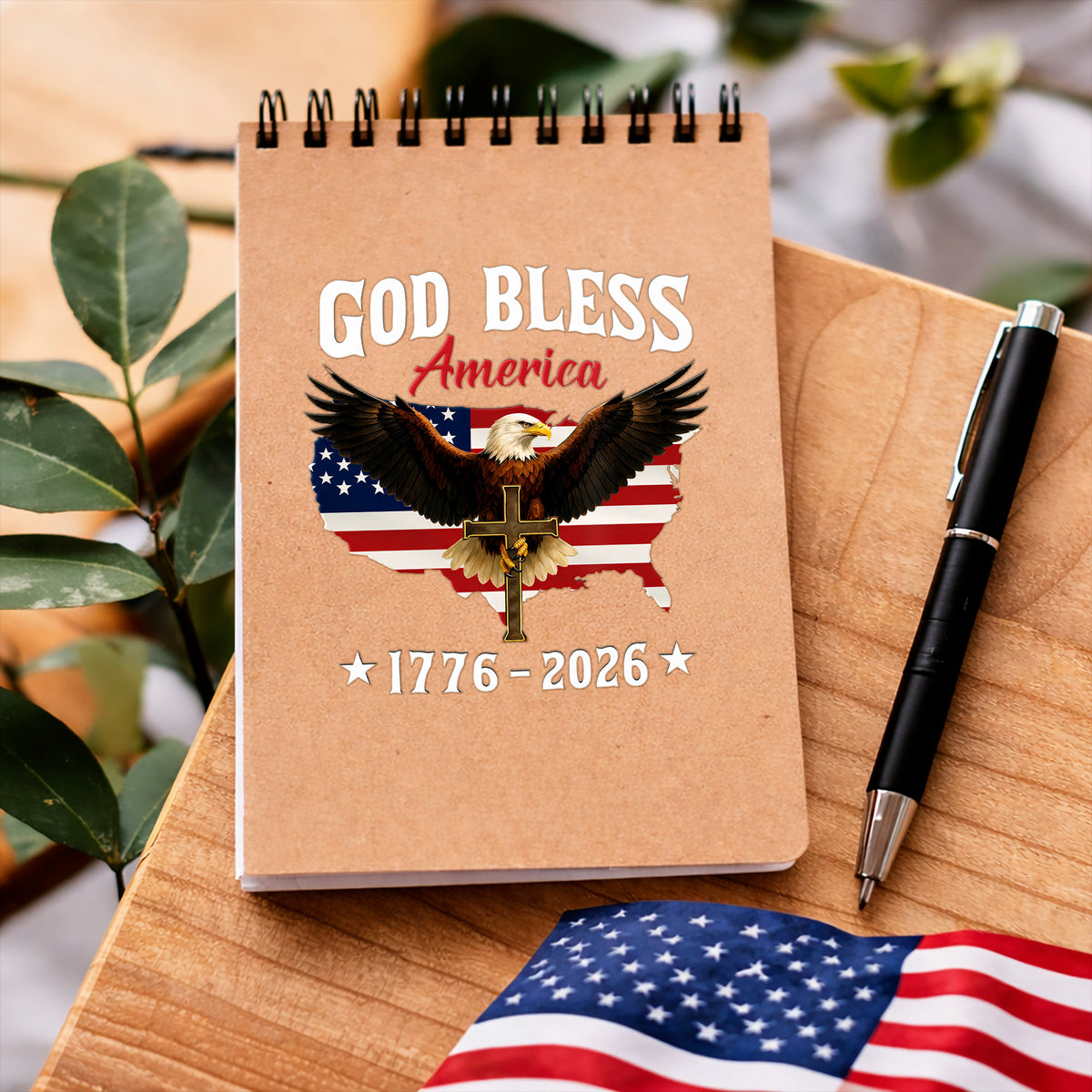 God Bless America Eagle Cross 1776–2026 – Waterproof Christian Sticker for Car, Laptop, Water Bottle & More