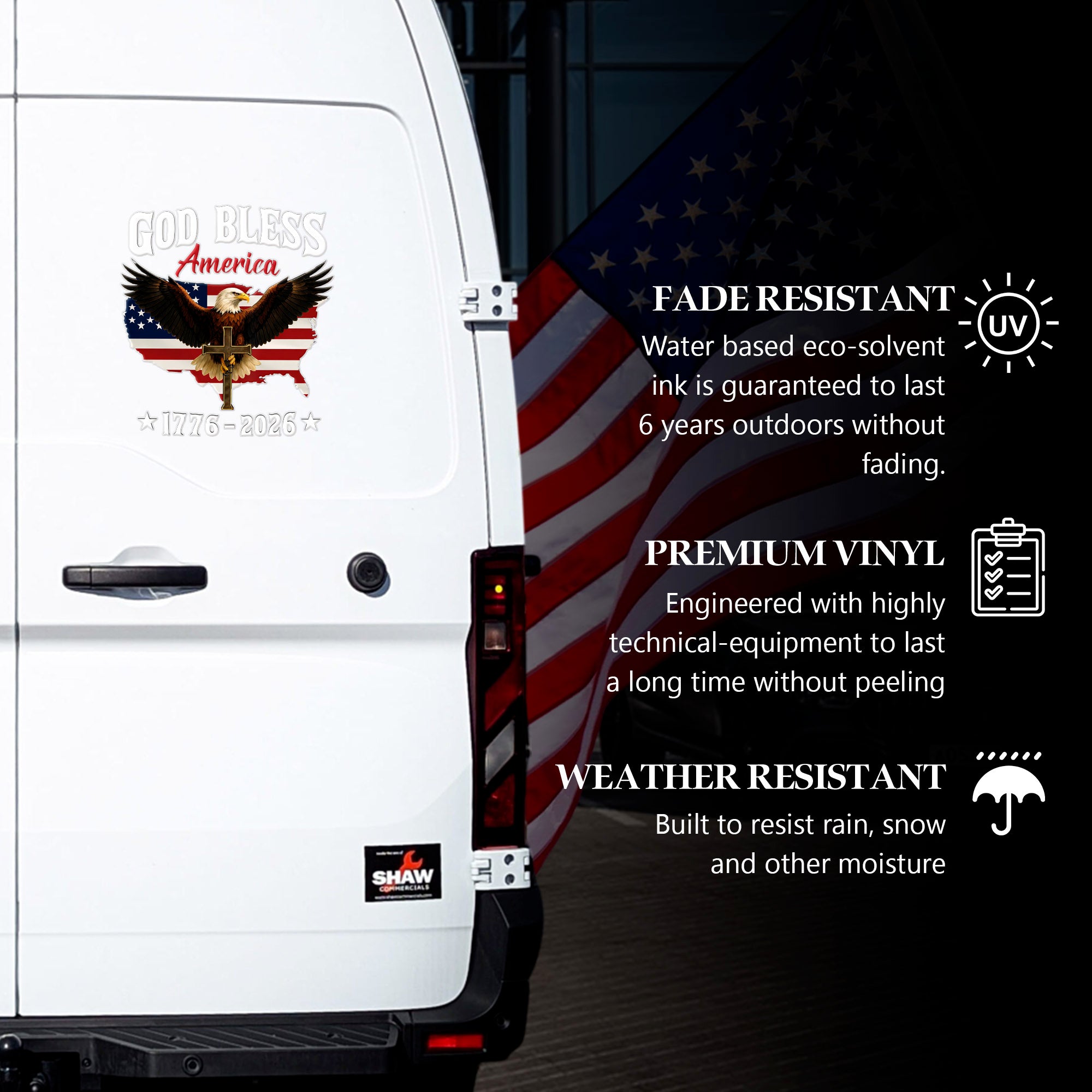 God Bless America Eagle Cross 1776–2026 – Waterproof Christian Sticker for Car, Laptop, Water Bottle & More