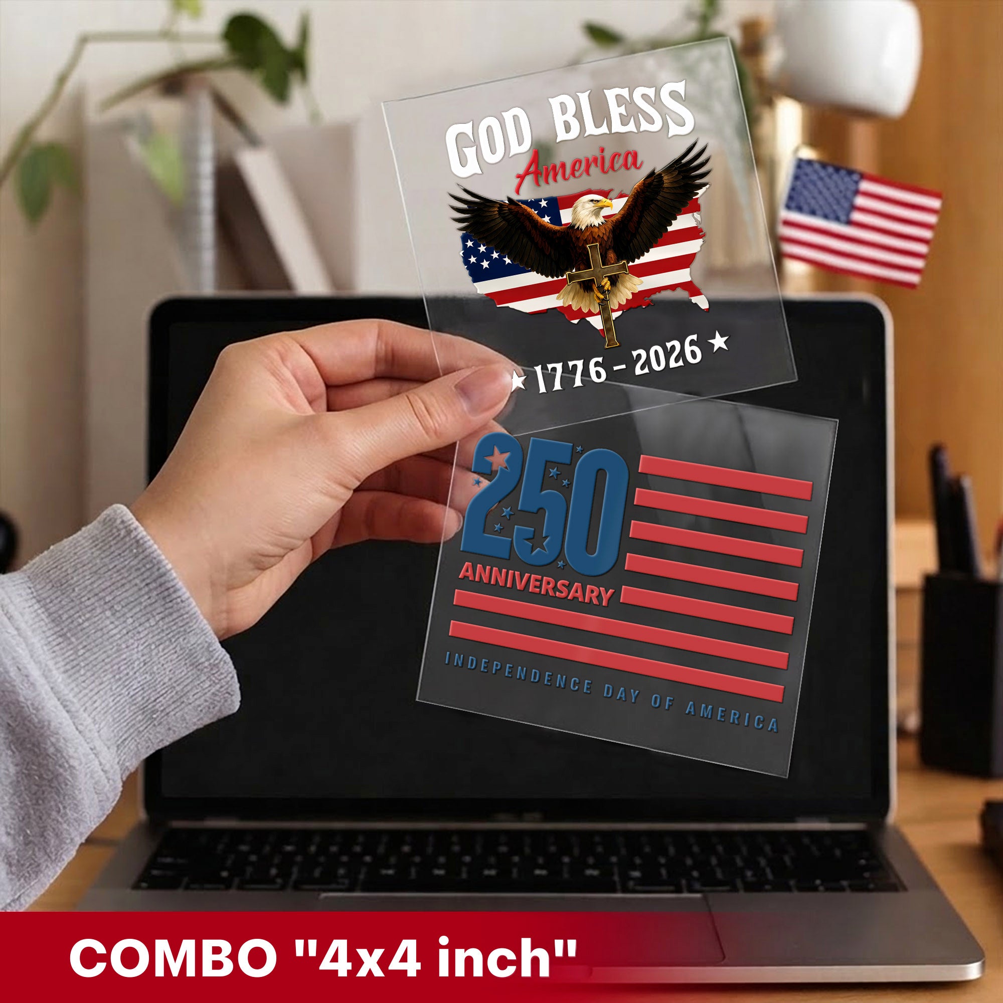 God Bless America Eagle Cross 1776–2026 – Waterproof Christian Sticker for Car, Laptop, Water Bottle & More