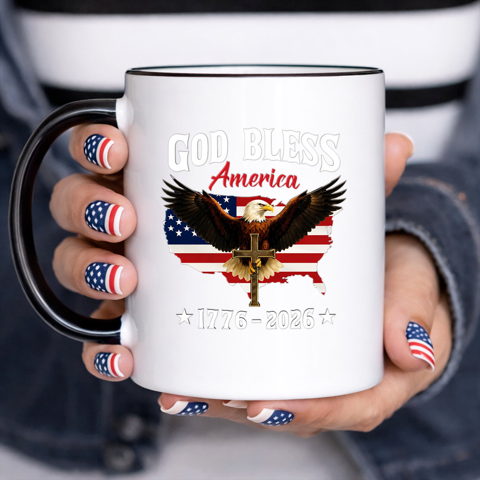 God Bless America Eagle Cross 1776–2026 – Waterproof Christian Sticker for Car, Laptop, Water Bottle & More