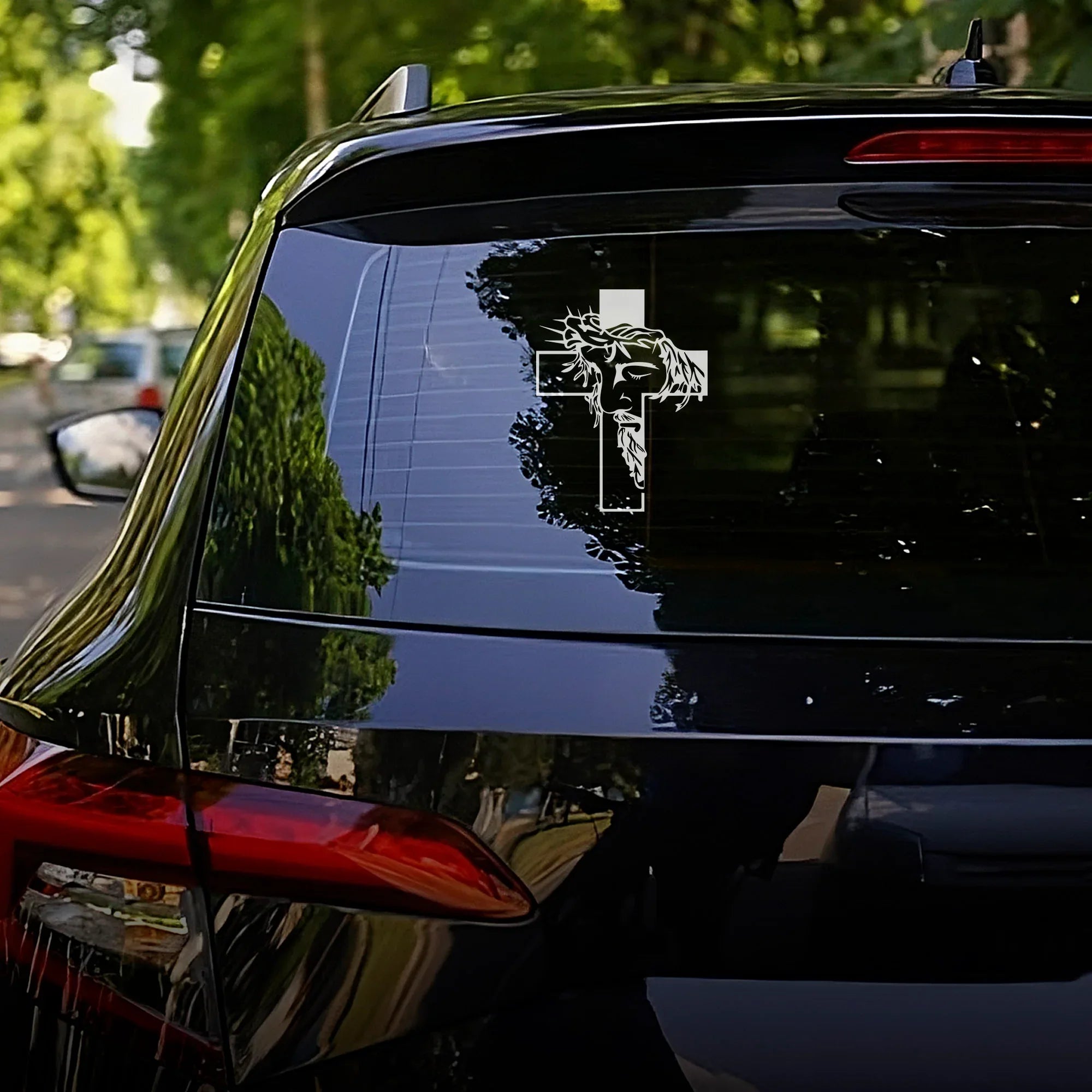 Jesus Face & Cross Decal – Waterproof Christian Sticker for Car, Laptop, Water Bottle & More - Faith Guided Life