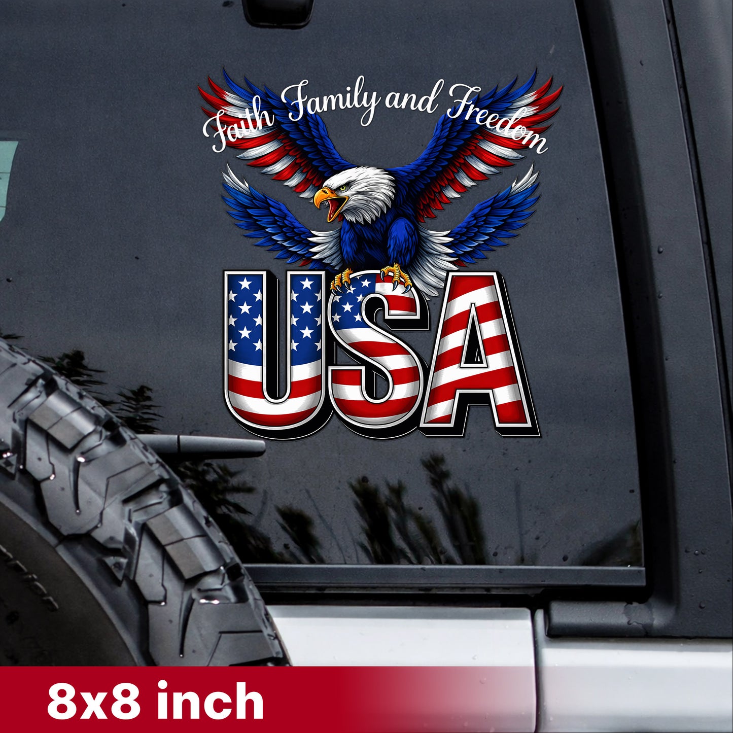 [NEW] Faith, Family, and Freedom USA Eagle Decal for Car, Truck, Bottle, Laptop & More