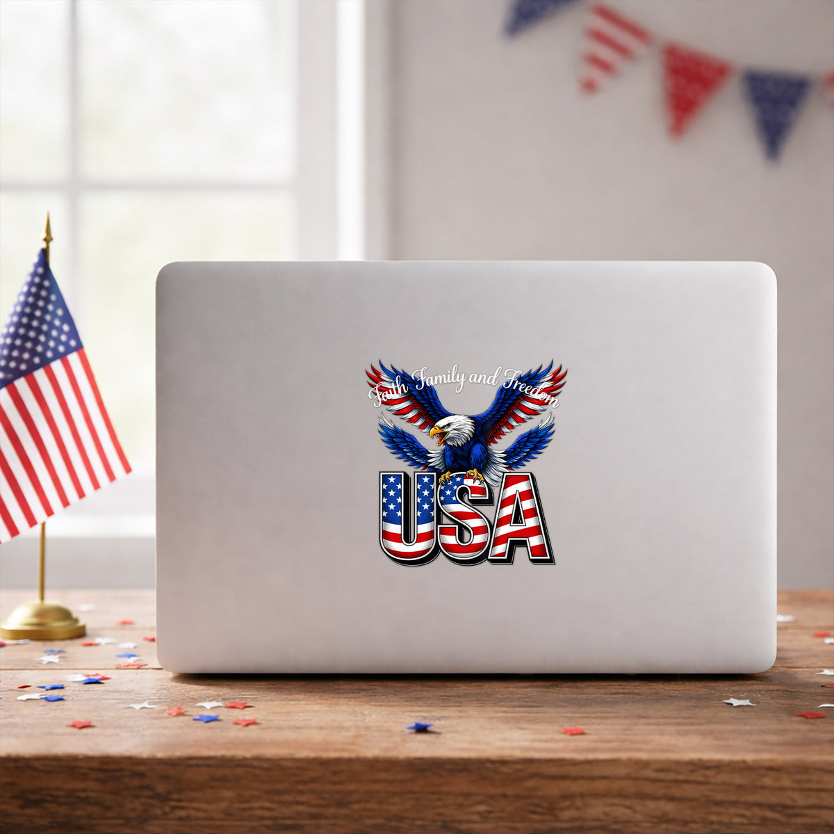 [NEW] Faith, Family, and Freedom USA Eagle Decal for Car, Truck, Bottle, Laptop & More