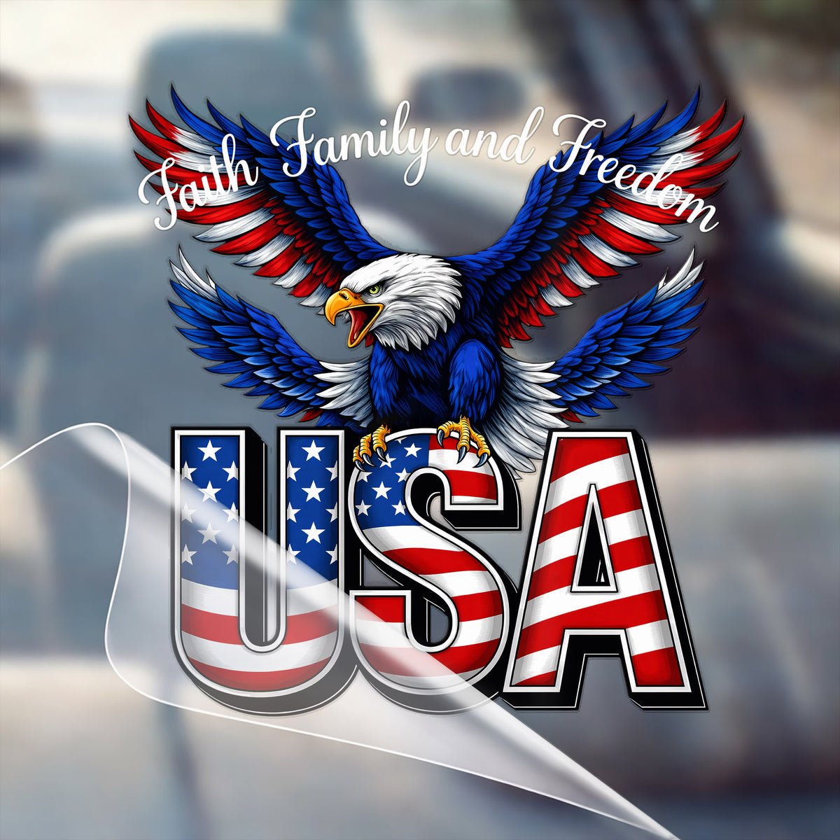 [NEW] Faith, Family, and Freedom USA Eagle Decal for Car, Truck, Bottle, Laptop & More