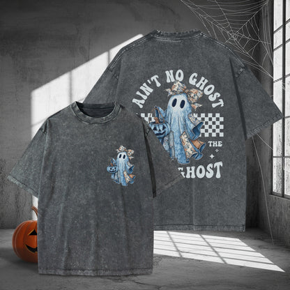 Ain't No Ghost Like The Ghost Denim Jacket Washed 100% Cotton Two Sides Halloween T-Shirt Trendy Spooky Tee