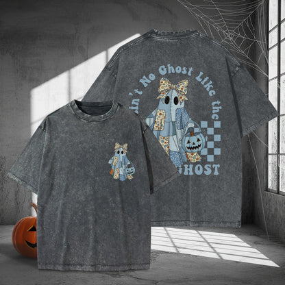 Ain't No Ghost Like The Ghost Washed 100% Cotton Two Sides Halloween T-Shirt Cute Spooky Tee