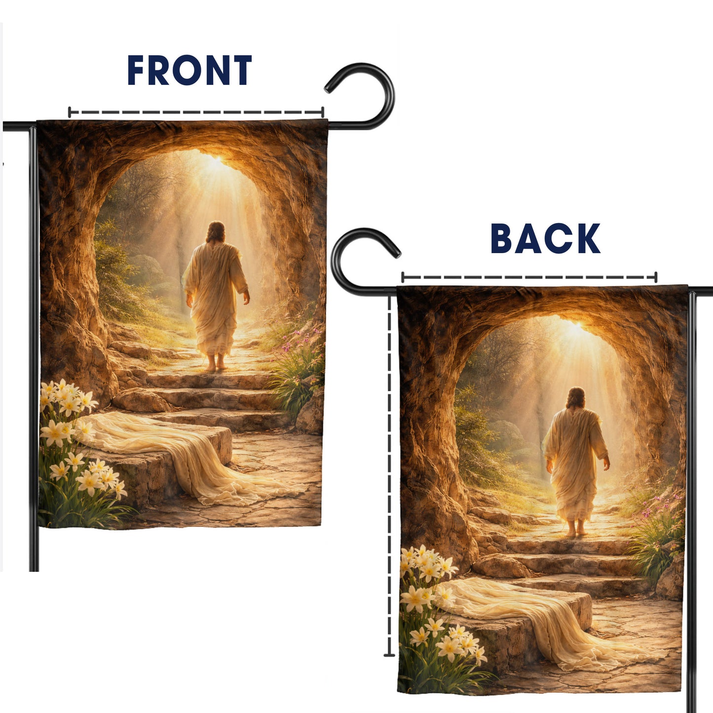 He Is Risen – Empty Tomb in Golden Light Christian Garden Flag