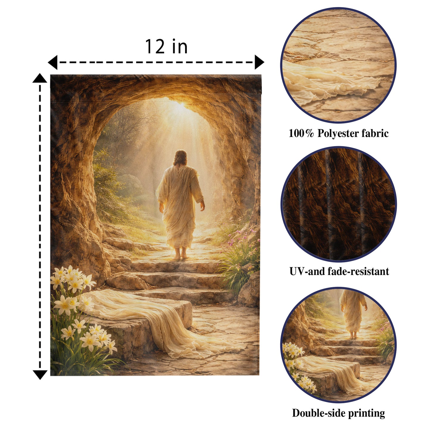 He Is Risen – Empty Tomb in Golden Light Christian Garden Flag