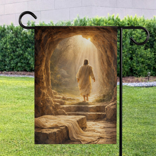 Resurrection Morning – Jesus Walks from the Tomb Easter Garden Flag