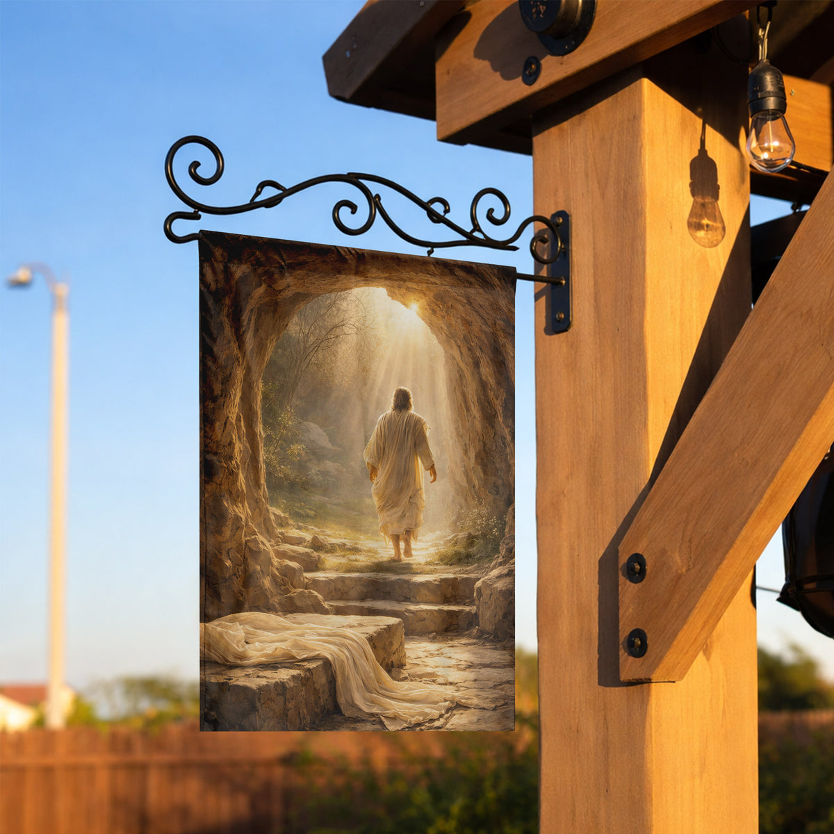 Resurrection Morning – Jesus Walks from the Tomb Easter Garden Flag
