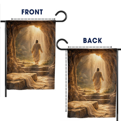 Resurrection Morning – Jesus Walks from the Tomb Easter Garden Flag