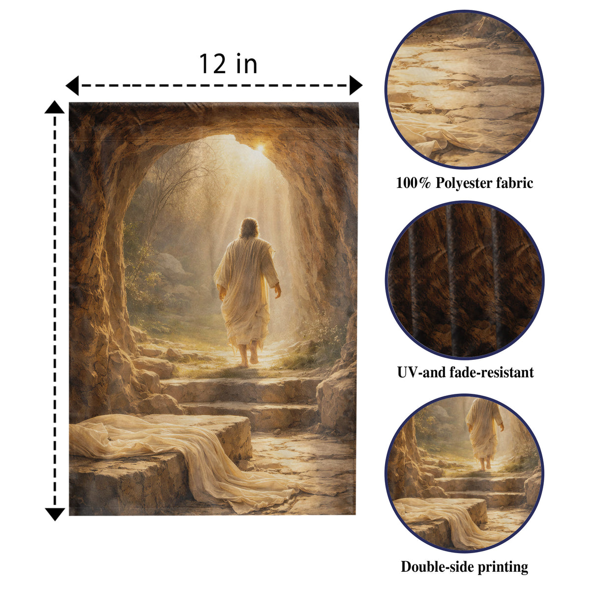 Resurrection Morning – Jesus Walks from the Tomb Easter Garden Flag