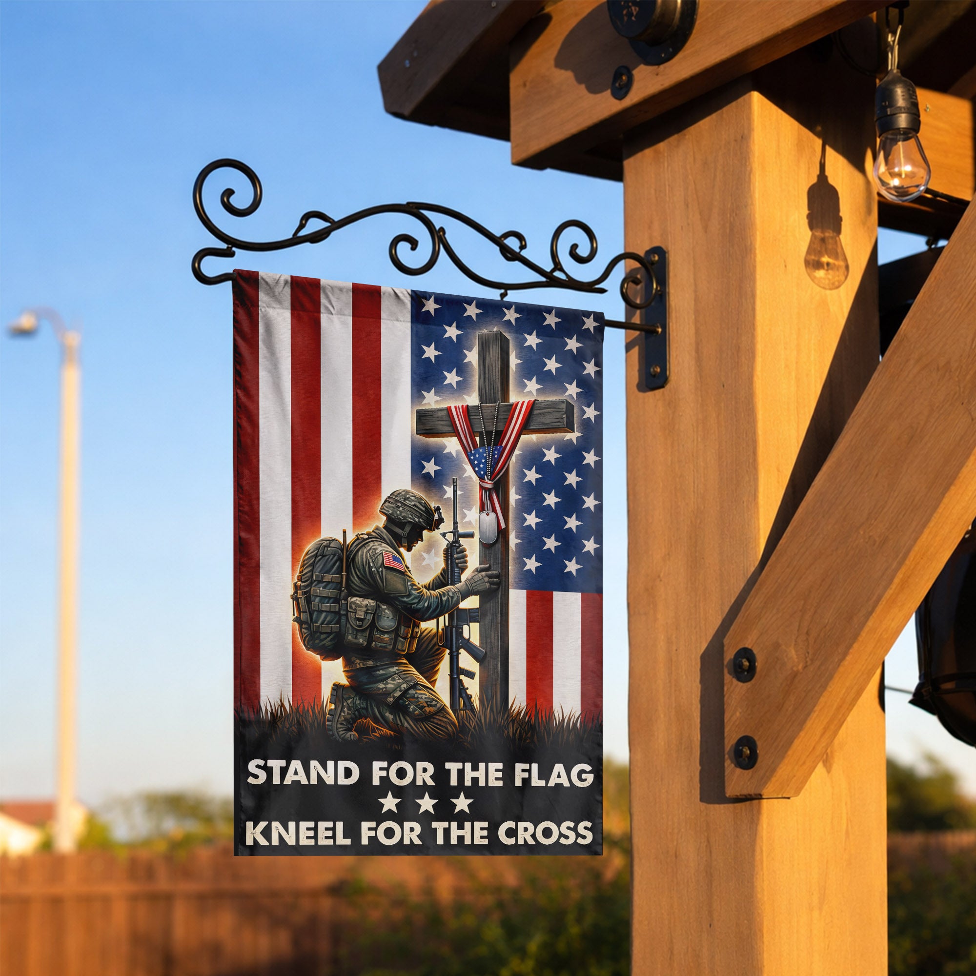 Patriotic Soldier Prayer Cross Garden Flag