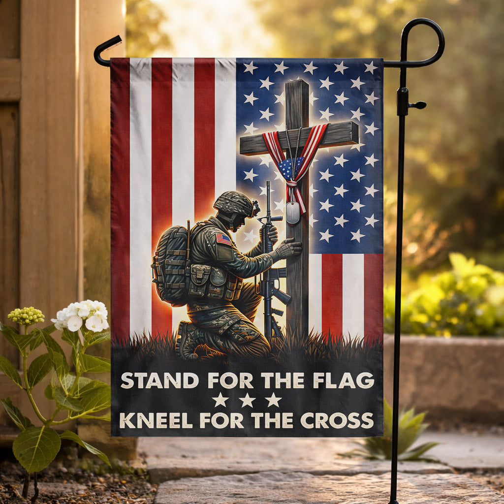 Patriotic Soldier Prayer Cross Garden Flag