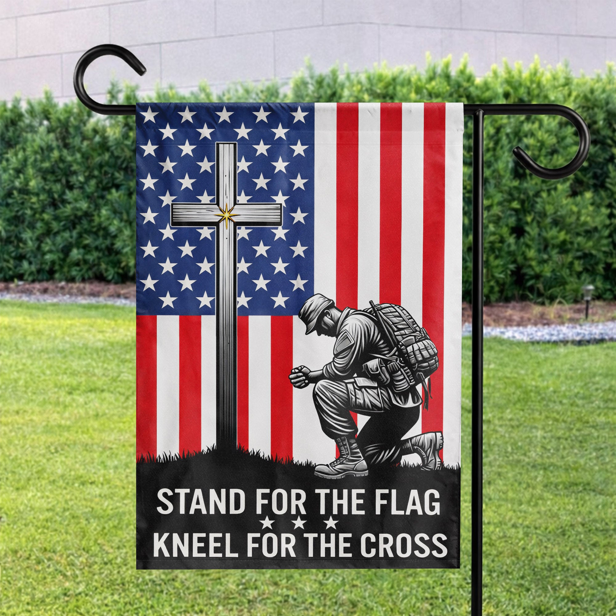 Faithful Warrior Kneeling at the Cross Garden Flag
