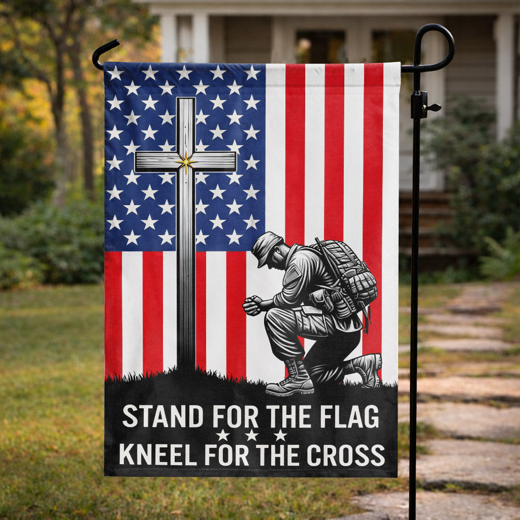 Faithful Warrior Kneeling at the Cross Garden Flag