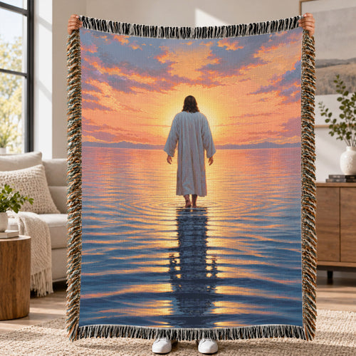 Jesus Walking On Water Woven Blanket – Christian Faith Home Decor Throw