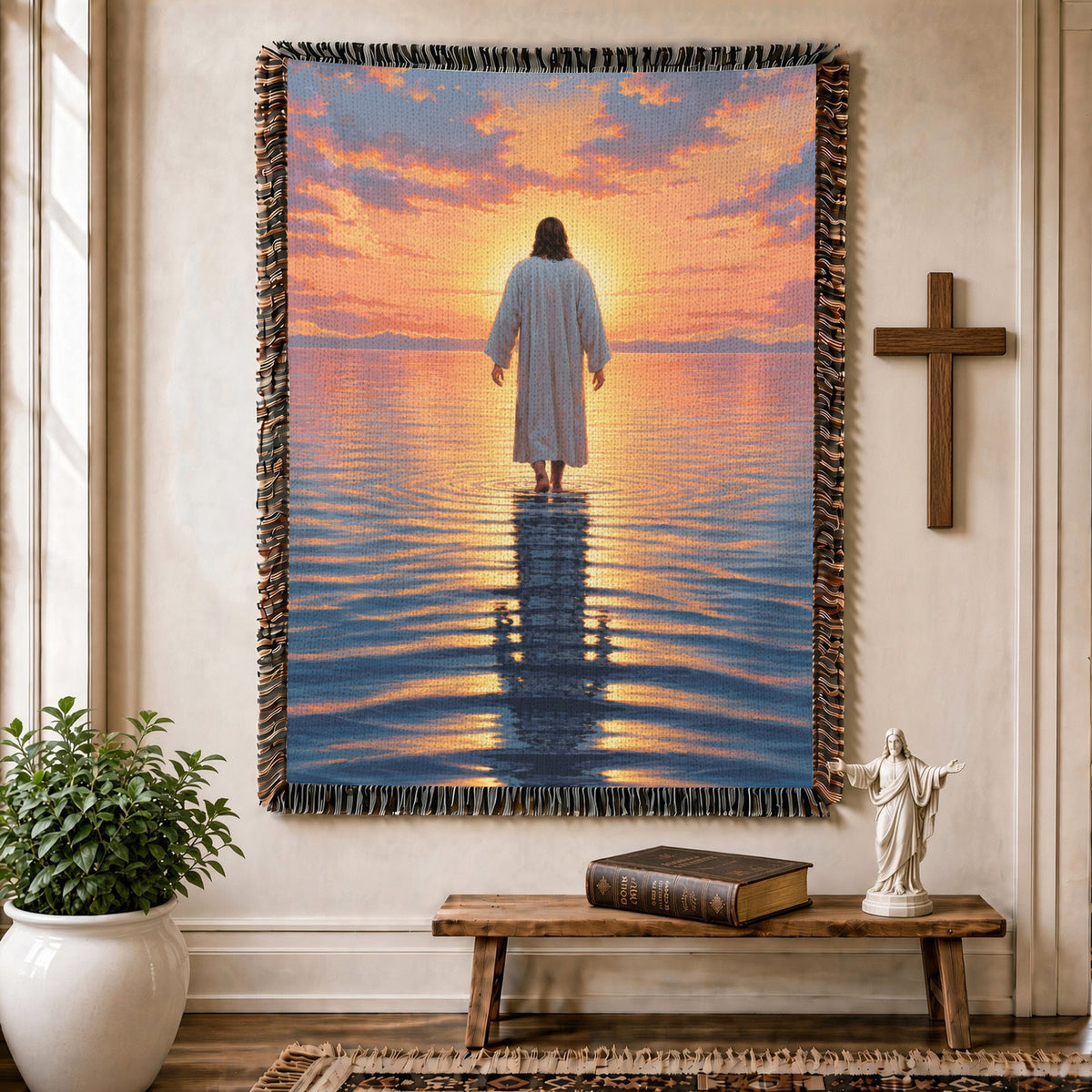 Jesus Walking On Water Woven Blanket – Christian Faith Home Decor Throw